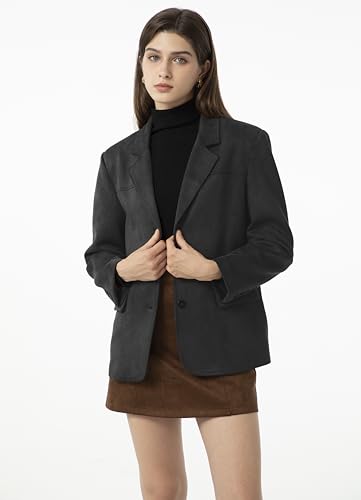 Ababalaya Women's Faux Suede Blazer Jacket 2024 Fall Fashion Outfits Casual Winter Coats2