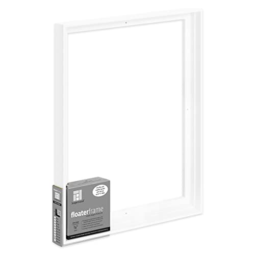 Ampersand Art Supply Floaterframe | 16"x20" | 7/8" Depth | Thin Style | Hardwood Floating Frame in White Finish for Canvas, Wood Panels & Artwork