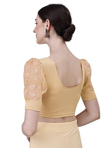 Image of SFT Women's Cotton Lycra Blend Readymade Saree Blouse with Round Neck Half Sleeves Solid Pattern Knit Weave Regular Fit and Pull On Closure