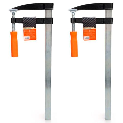 Tradineur - Pack de 2 sargentos de tornillo, abrazadera de barra, acero y plástico, gran fuerza de sujeción, herramienta para carpintería, fijación de madera, tableros - 120 x 400 mm