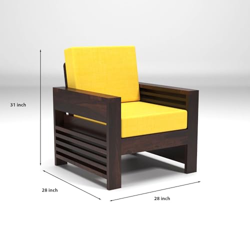 Image of KINGS HOME FURNITURE Sheesham Wooden 1 Seater Sofa for Living Room | Rosewood 1 Seater Cushion Sofa with Side Teapoy for Home & Office | Solid Wood Sofa Set for Lounge (Honey,Beige,1 Seater)