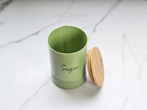Image of JISCOVERY Airtight Tea & Sugar Container Set of 2| Metal Storage Canister with Wooden Lid for Kitchen| Storage Box for Kitchen Counter Top| 1300 ML| Green
