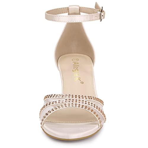 Allegra K Allegra K Women's Rhinestone Mesh Kitten Nude Heels Sandals 9 M US