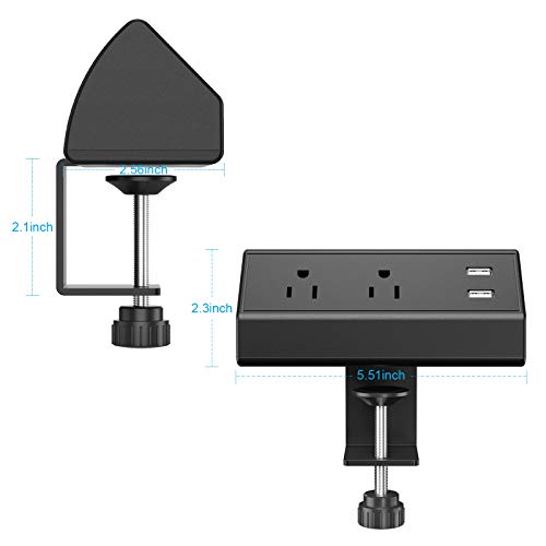 Desktop Power Strip Socket with USB QC3.0 Fast Charge, Conference Desk Power Outlets with Clamp Mount, 6.5 ft Extension Cord Connect 2 Plugs for Home Office Reading (Black) - Thumbnail 4