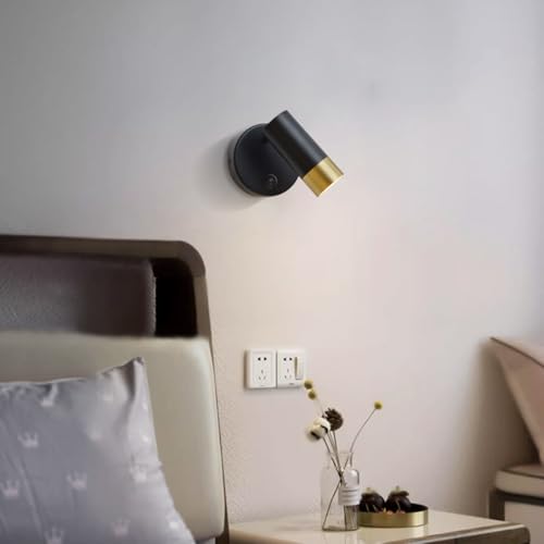 Image of Wall Sconce with Switch,Black and Gold Bedroom Lights for Wall Hardwired,Modern Sconces Wall Light with Rotatable Lampshade,Industrial Wall Lamps for Living Room,Corner,Hallway,Nightstand,Wall Decor