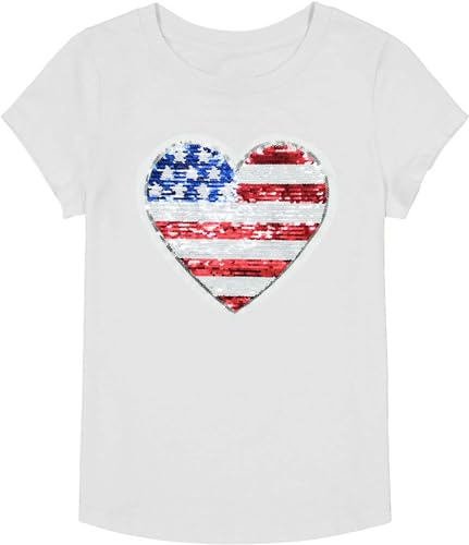 Mrocioa American Heart Flag Girls 4th of July Shirt USA Patriotic Kids Sequin T-Shirt for 2-7 Years