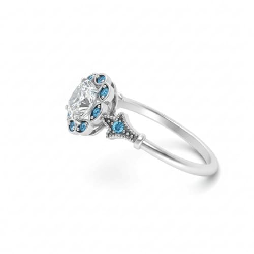 Image of Choose Your Gemstone Vintage Halo Diamond CZ Engagement Ring Sterling Silver Cushion Shape Vintage Engagement Rings Minimal Modern Design Birthday Gift Wedding Gift US Size 4 to 12