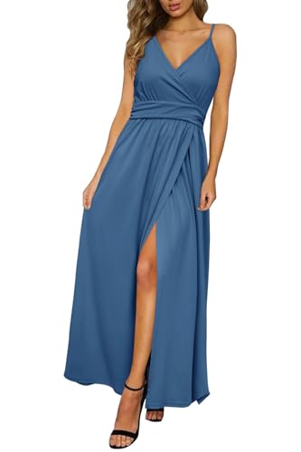 Image of Newshows Women's 2026 Lightweight Summer Wedding Guest Beach Vacation Casual V Neck Split Flowy Maxi Dress