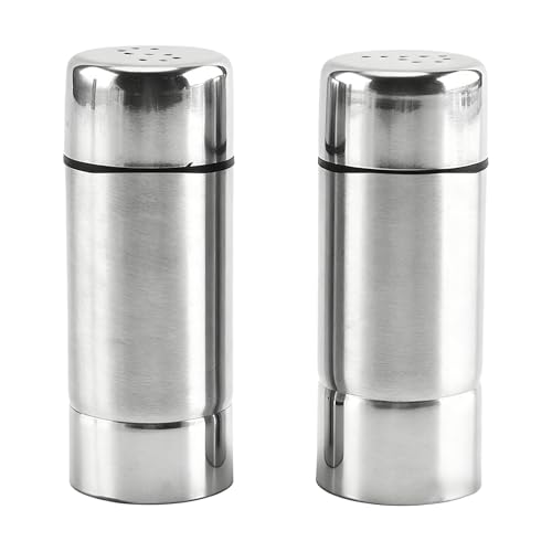 Pack of 2 Mini Salt and Pepper Sets, Salt and Pepper Shakers, Stainless Steel Salt Shakers for Travel, Compact Salt Shaker Small with Lid, Versatile Dust Sugar Shaker