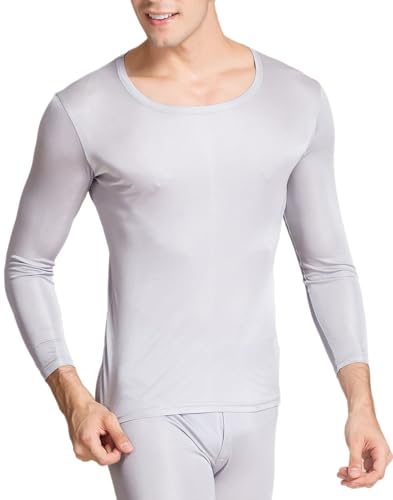 Men Silk Long Johns Shirt Long Sleeves Thermal Underwear Top Lightweight Mulberry Silk Base Layer Undershirt Blouse2