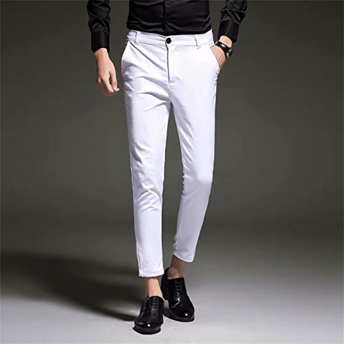 Men's Slim Fit Stretch Flat Front Pant Classic Business Suit Pant Skinny Trousers Dress Wedding Suit Pants (31,White)2