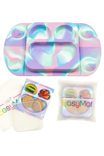 ひっくり返らない ベビー食器セット【 EasyMat ミニ (ユニコーン) 】 離乳食 シリコン素材 プレート (皿) 【 EasyTots 】フタ・専用袋 付【仕切りあり】