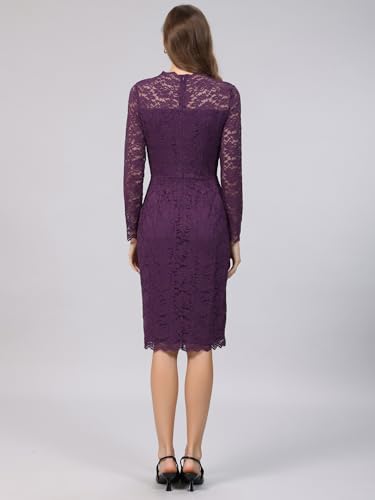 Image of Hobemty Women's Floral Lace Dress V Neck Long Sleeve Cocktail Wedding Bodycon Pencil Dresses