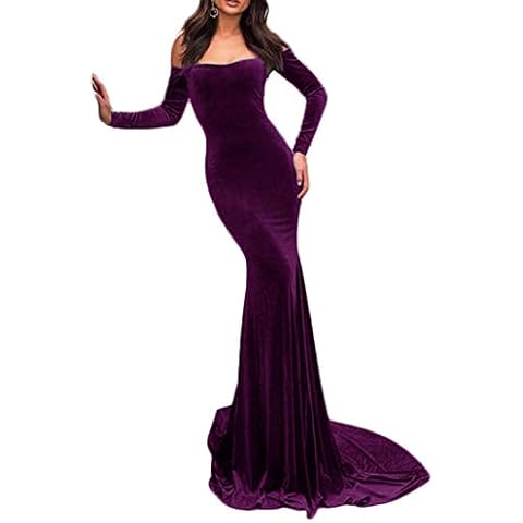 TTYBridal Velvet Off Shoulder Court Train Prom Dress Mermaid Evening Gown with Long Sleeves Grape 6 Cover
