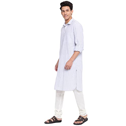 Fabindia Men Linen Regular Collar Pathani Kurta Cotton_Xl Off White