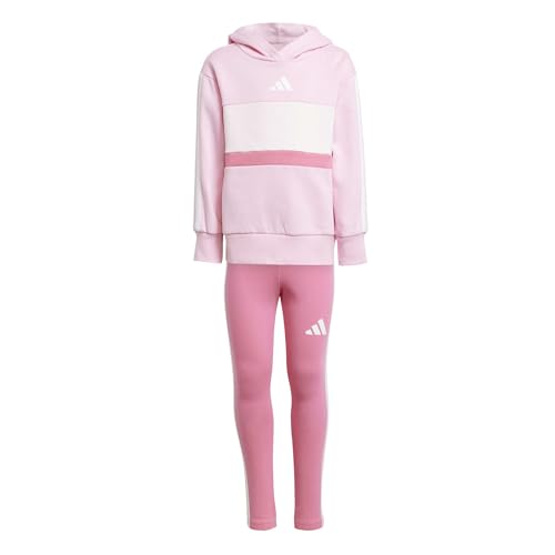 adidas Mädchen SEASONAL ESSENTIALS TIBERIO 3 STRIPES FLEECE LEGGINGS SET, true pink/white/clear pink, 5-6 Years