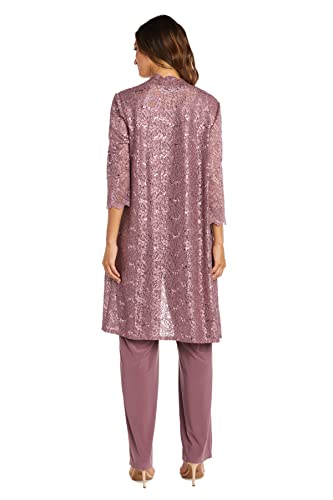 Image of R&M Richards Plus Size Women's 3 Piece Scalloped Sequin Lace Pant Suit - Mother of The Bride Outfit (Dark Rose, 18)