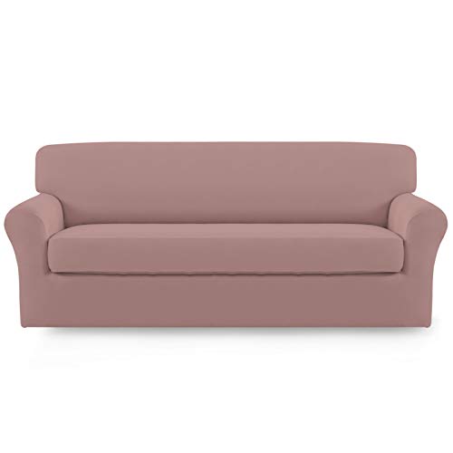 Image of Easy-Going 2 Pieces Stretch Oversized Couch Sofa Slipcover Washable | Spandex Soft Fitted Sofa Couch Cover for Sofa Furniture Protector with Bottom Kids,Pet Dog Pink