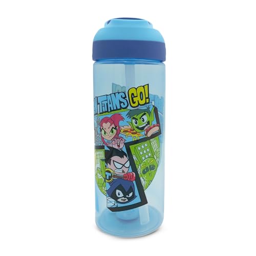 HOX LOL Teen Titan Water Bottle 600 ml | Food-Safe Plastic Bottle with Carry Loop | Spills-Proof Flip-Up Spout Reusable Travel Bottle for Kids Blue