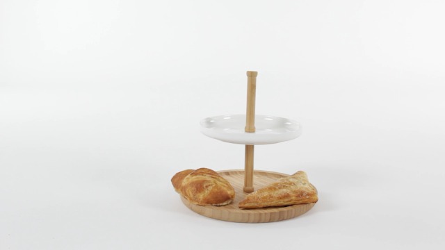 Etagère van bamboe en keramiek - 2 lagen - x H: 25 x 25 cm - fruit