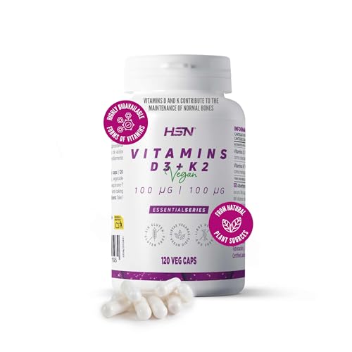 HSN Vitamina D3 + K2 Vegana (4000UI + 100mcg) | 120 cápsulas Vegetales | Colecalciferol + Menaquinona-7: Formas de Alta Biodisponibilidad | No-GMO, Libre de Gluten