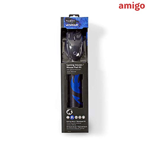 Image of Amigo Nedis USB Wired Gaming Mouse and Durable Mouse Pad Set with 6 Programmable Buttons 1600 DPI (Black)