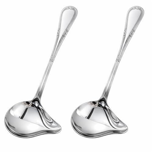 Lot de 2 Cuillères à Sauce en Acier Inoxydable, avec Bec Verseur Anti-Goutte, Louche de Service 20,5 cm, Passe au Lave-Vaisselle, Pour Soupe, Jus, Ragoût,...