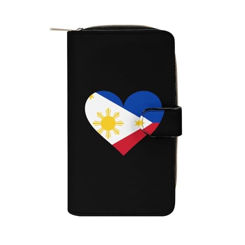 I Love Philippines Filipino Flag Heart Women's Long Wallets Leather Card Holder Purse Zippered Buckle Clutch Handbag