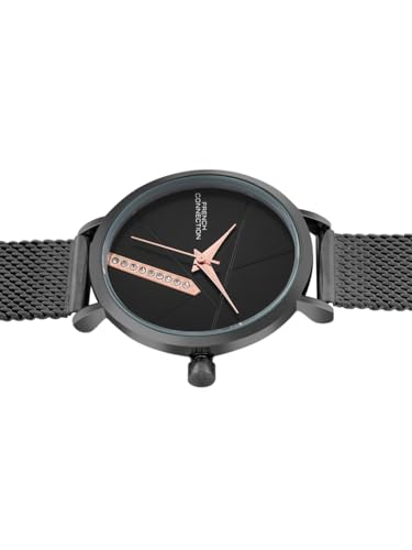 Image of French Connection Sunray Black Round Dial with Black Stainless Steel Mesh Strap Watch - for Womens FCN0137BM