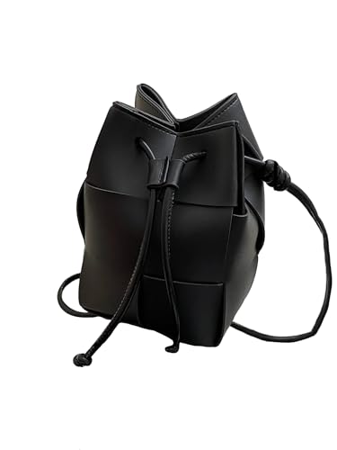 SweatyRocks Women's PU Leather Woven Crossbody Shoulder Bags Drawstring Bucket Bags