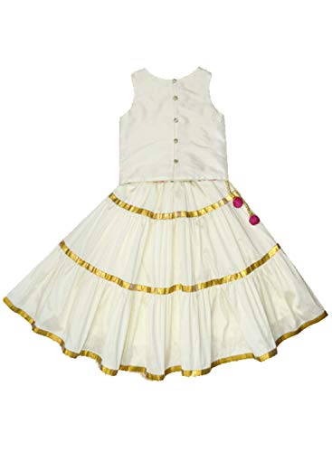 Image of A.T.U.N. (ALL THINGS UBER NICE) Girls Gota Lace Tiered Readymade Lehenga Choli and Dupatta Set | Traditional Ethnic Wear Clothing Set for Festival Occasions