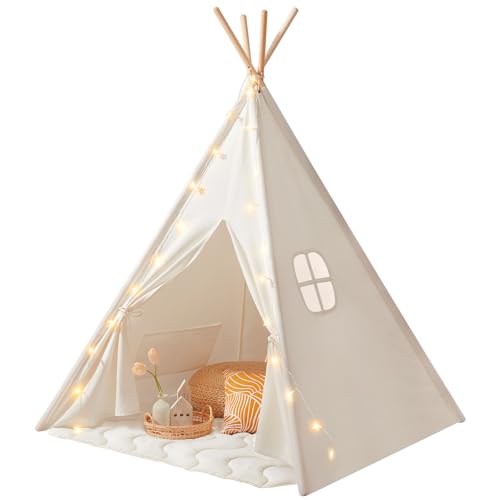 Tiny Land Tipi Zelt für Kinder, Drinnen und Draussen Spielzelt Mit Gepolsterter Decke, Lichterkette & Aufbewahrungstasche - Segeltuch Kinderzelt, Spielhaus Tiny Land Tipi Zelt für Kinder, Drinnen und Draussen Spielzelt Mit Gepolsterter Decke, Lichterkette & Aufbewahrungstasche - Segeltuch Kinderzelt, Spielhaus