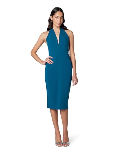 Image of Dress The Population Womens Vanessa Deep Plunge Neckline Halter Bodycon Midi Dress