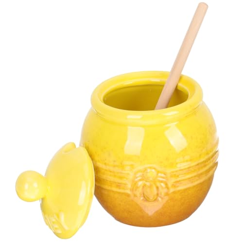 Ciieeo Ceramic Honey Storage Jar with Wooden Dipper Cute Honey Pot for Kitchen for Home