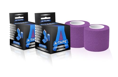 Image of A-Tape Cohesive Crepe (5cm X 4.5 mtr, Pack of 2) Elastic Self Adherent Crepe Bandage Breathable Self Adhesive Cohesive Bandage for Humans & Pets (Dogs, Cats, Birds) (5 cm) (Purple)