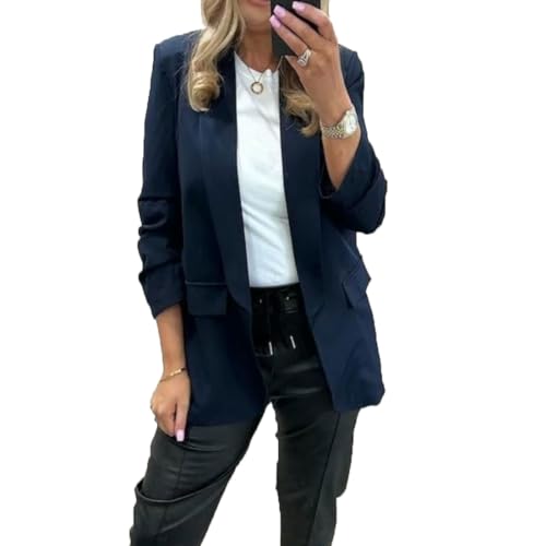 FAIRY BOUTIQUE Chaqueta de manga 3/4 con volantes y volantes para mujer, azul marino, 20-22