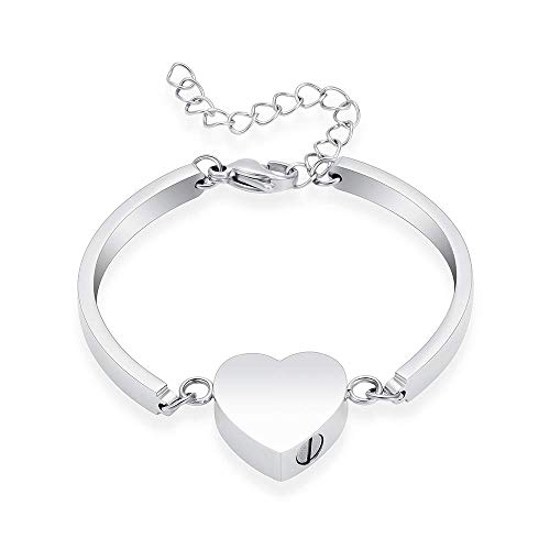 shajwo Urn Bracelet for Ashes for Women Stainless Steel Heart Silver Urn Cuff