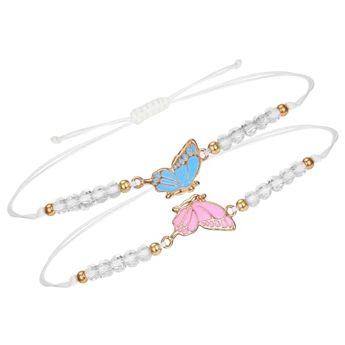 BFF Friendship Bracelets for 2, BFF Bracelet Adjustable Butterfly Matching Handmade Best Friend Bracelets