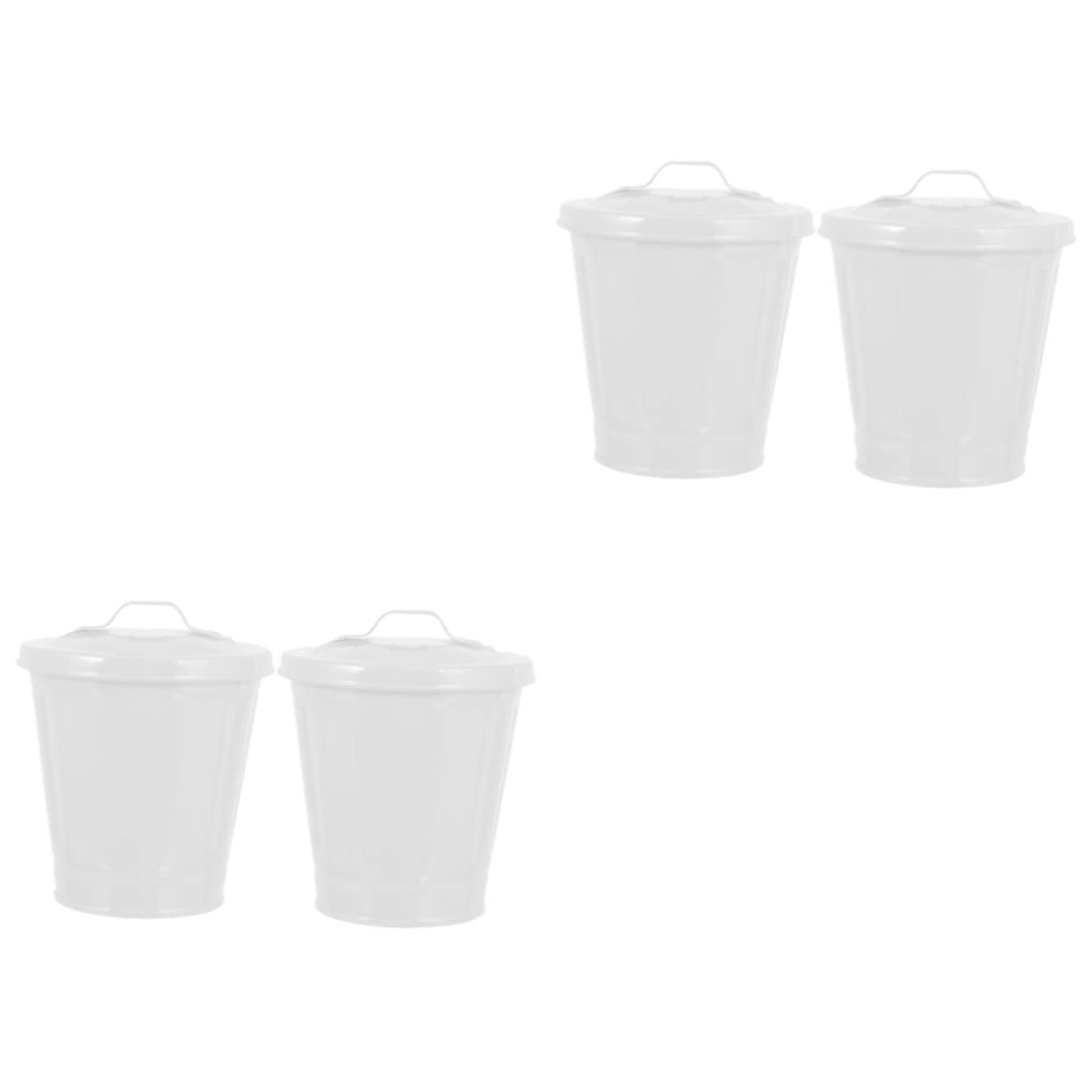 Ciieeo 4pcs Small Galvanized Trash Can Lid Versatile Desktop Garbage Bin for Home Office for Storage Flower Pots Compact Wastebasket for Stylish Organization
