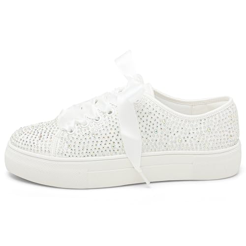 Elivandon 9995 Wedding Shoes Lace Bridal Sneakers 1.46" Platform Bride Tennis Shoes Sparkling Rhinestone Wedding Sneakers3