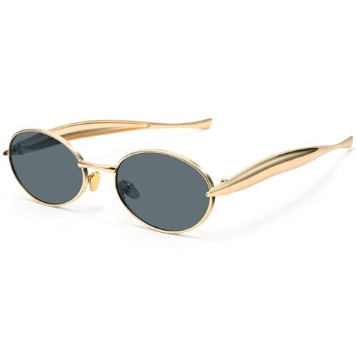 Retro Oval Sunglasses for Women, Trendy 90s Sunglasses Women Chunky Gold Frame Sunnies