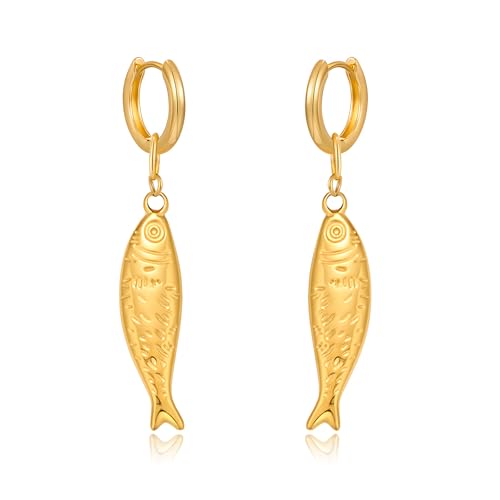 Gold Silver Hoop Earrings for Women Gold Silver Fish Dangle Earring Fashion Beach Jewelry for Women