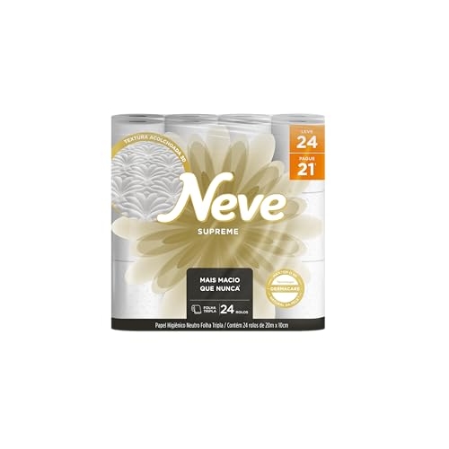 Neve Papel Higiênico Supreme Folha Tripla, 20m, Leve 24 Pague 21 Rolos Neve Papel Higiênico Supreme Folha Tripla, 20m, Leve 24 Pague 21 Rolos