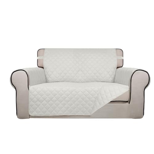 Image of PureFit Reversible Quilted Sofa Cover, Water Resistant Slipcover Furniture Protector, Washable Couch Cover with Non Slip and Elastic Straps for Kids, Dogs, Pets (Loveseat, Ivory /Ivory)