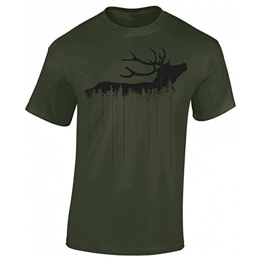 T-Shirt Chasseur Pour Homme - Renard/Cerf de la Forêt, Marche Deer - Cadeau et Accessoires de Chasse - Vert Armée, XXL