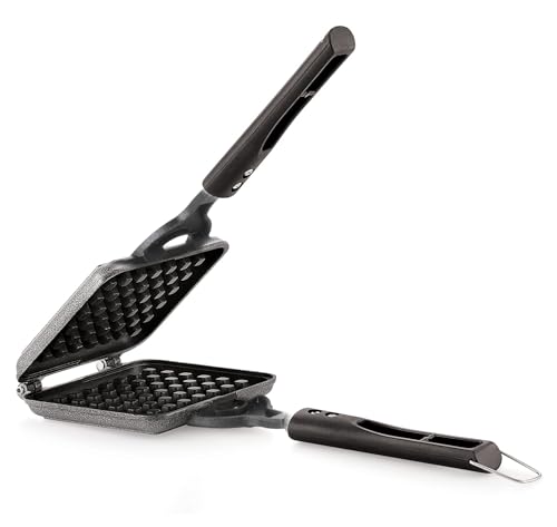 PANCA Non-Stick Waffle Pancake Maker | Waffles at Home | Gas Compatible Super Heavy Thickness | Flip & Lock Design, 100 Watts, Black