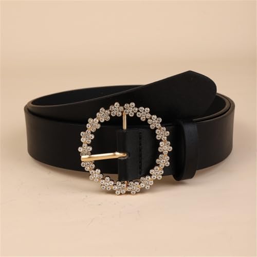Elegant Rhinestones Round Clasp Adjustable PU Leather Sash Belt For Women Multiple Color Dress Accessory Waist Cincher Buckle4