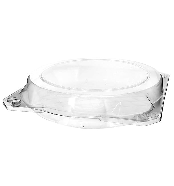 115 Envases de Plástico PET con Tapa Bisagra, Ø23x5cm, Transparente, Tapa Abatible, Reciclable, Desechable, Tarrina para Comidas, Take Away, Comida para Llevar.