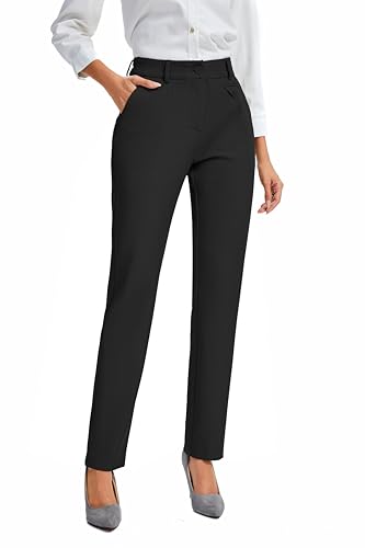 FUNYYZO Women's Stretch Business Work Pants with Pockets Wear to Work Casual Suitpants Long Straight Trousers4