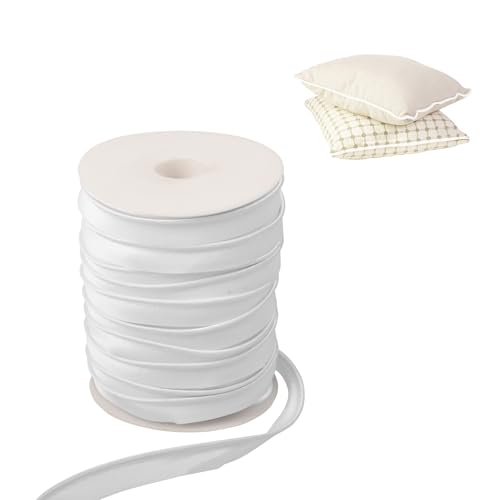 Piping Trim for Sewing, 1.4cm/ 55 Yards Crafts Piping Bias Tape Trim Fold Bias Tape Braid Piping Bias Satin Piping Trim Lip Cord Trim with Welting Cord for Table Cloth Refined Finishes (White)